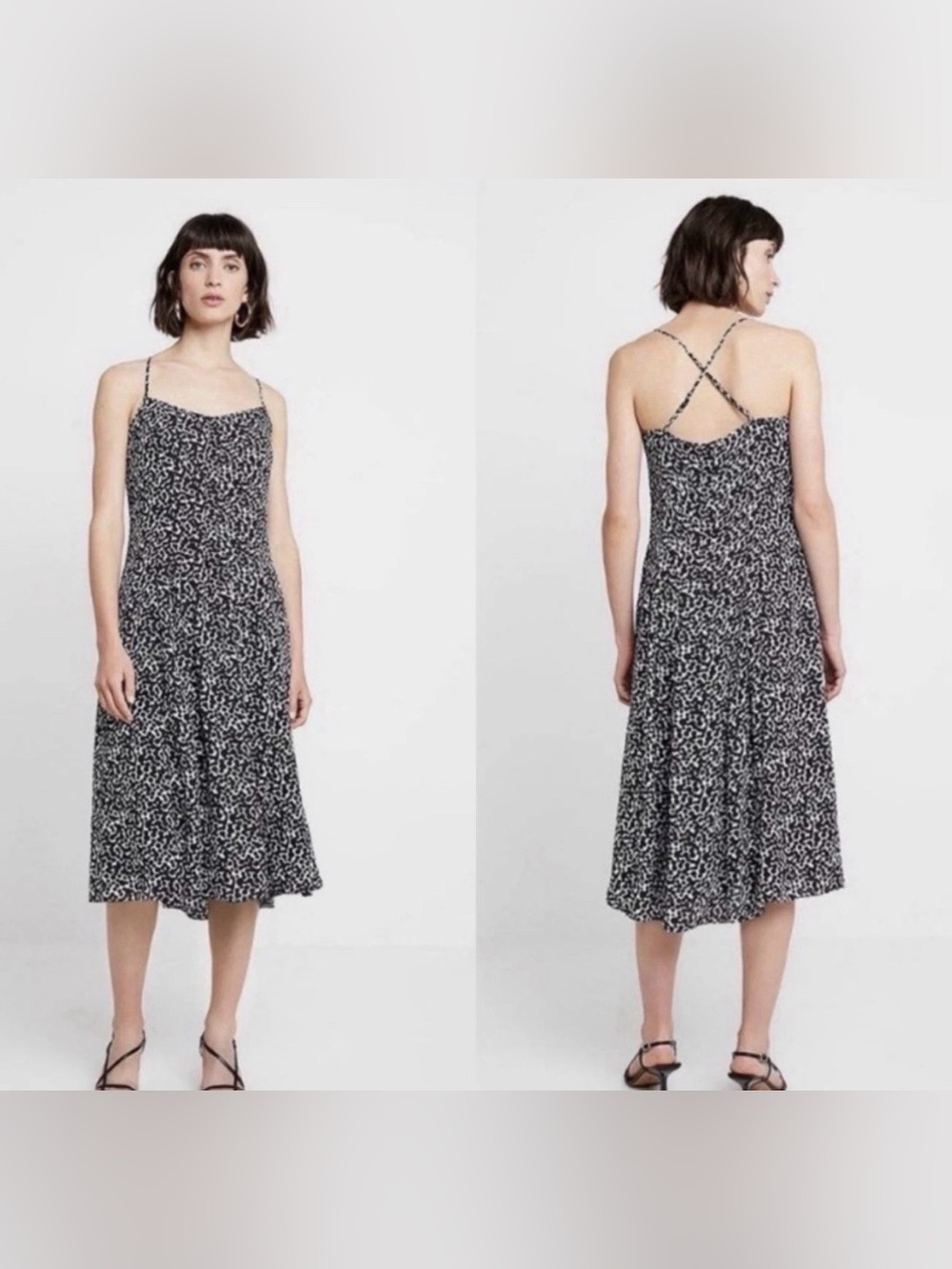 Banana Republic Black and White Printed Crisscross-Strap Midi Dress